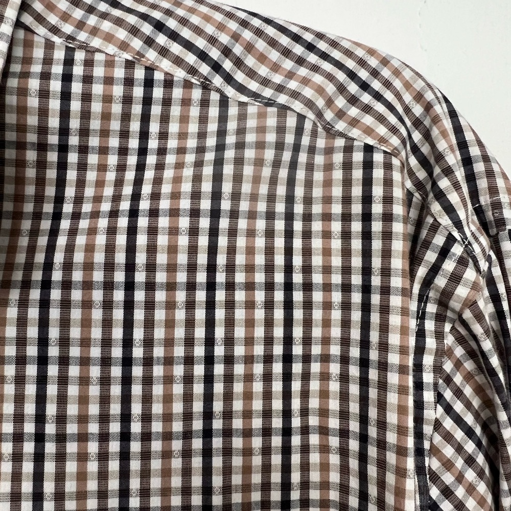 Michael Kors Slim Fit Button Down Shirt Brown Travel Stretch 16‎ 32/33 Large - Picture 3 of 5